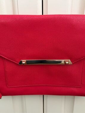 Stella & Dot Red Envelope Clutch Crossbody Bag Gold Accent Festive Party